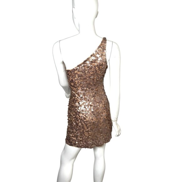 Vintage‎ Scala Mini Dress Rose Gold Sequin One Sleeve Strap 8 Disco Rave Hoco - Picture 2 of 4